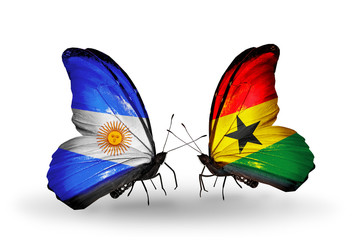 Two butterflies with flags Argentina and Ghana