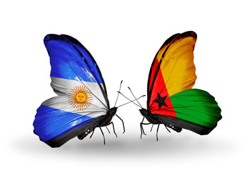 Two butterflies with flags Argentina and Guinea Bissau