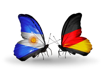 Two butterflies with flags Argentina and Germany