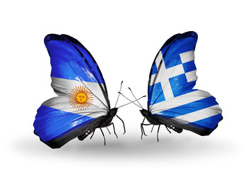 Two butterflies with flags Argentina and Greece