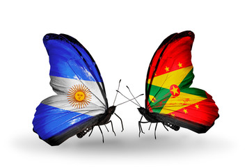 Two butterflies with flags Argentina and Grenada
