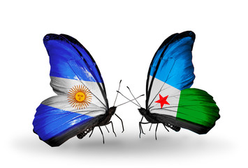 Two butterflies with flags Argentina and Djibouti