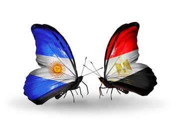 Two butterflies with flags Argentina and Egypt
