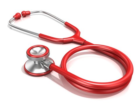 Red stethoscope, 3D render illustration, isolated on a white