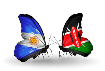 Two butterflies with flags Argentina and Kenya