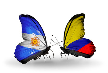 Two butterflies with flags Argentina and Columbia