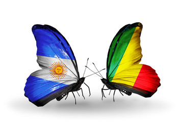 Two butterflies with flags Argentina and Kongo
