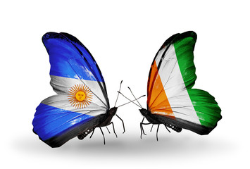 Two butterflies with flags  Argentina and Cote Divoire