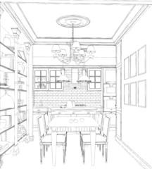 Modern interior hand drawing