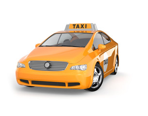 Yellow taxi isolated on white background