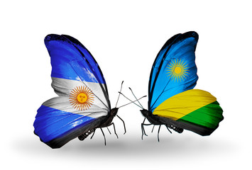 Two butterflies with flags Argentina and Rwanda