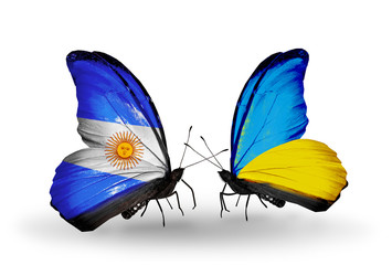 Two butterflies with flags Argentina and Ukraine