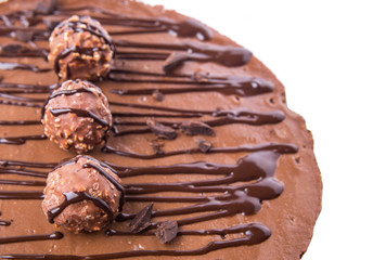 Chocolate cheese cake over white background