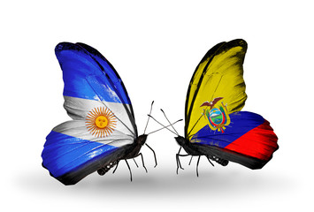 Two butterflies with flags Argentina and Ecuador