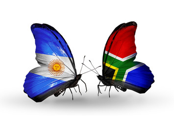 Two butterflies with flags Argentina and South Africa