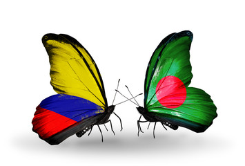 Two butterflies with flags Columbia and Bangladesh