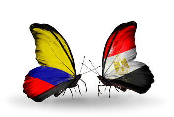 Two butterflies with flags Columbia and Egypt