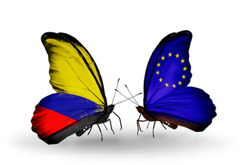 Two butterflies with flags Columbia and EU