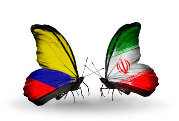 Two butterflies with flags Columbia and  Iran