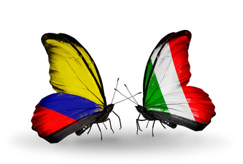 Two butterflies with flags Columbia and  Italy
