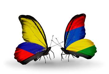 Two butterflies with flags Columbia and Mauritius