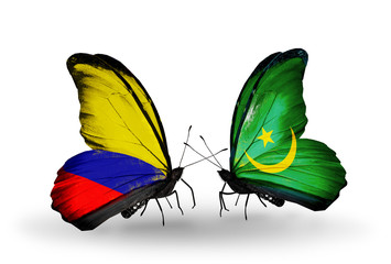 Two butterflies with flags Columbia and Mauritania