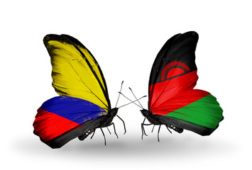 Two butterflies with flags Columbia and Malawi