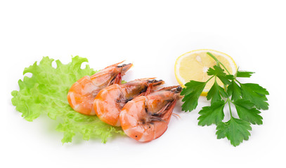 Three fresh boiled shrimps.