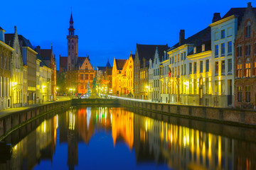 Fototapeta na wymiar Jan Van Eyck Square and Canal Spiegel in Bruges, Belgium