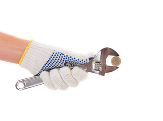 Euro in working hands.