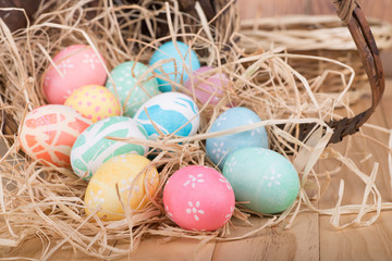 Fototapeta na wymiar Easter Eggs Spilled From a Basket