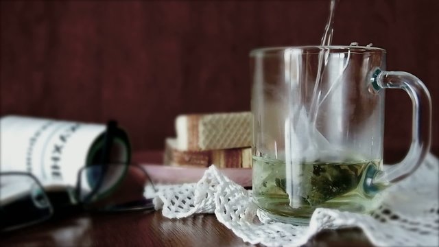 Brewing of green tea  for easy breakfast