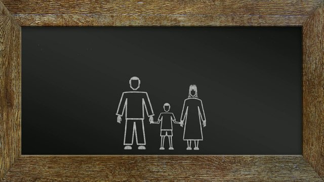 Concept of happy family in safety. Animation of chalk drawing