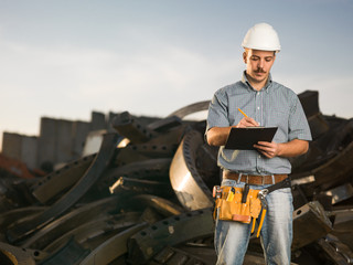 worker in metal recycling center