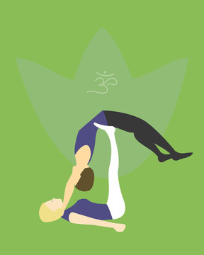Acro yoga asana practice with Om symbol in lotus