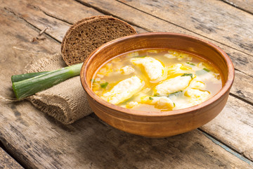 National ukrainian soup with galushky.