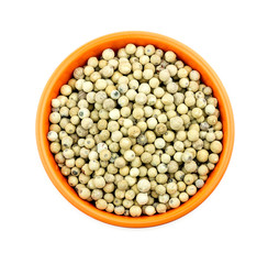 Bowl of white pepper isolated