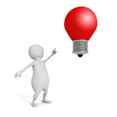 3d man pointing on red concept idea lightbulb