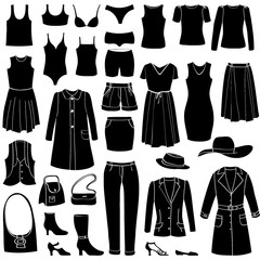 Fashion icon set. Female cloth collection. Dress silhouette.