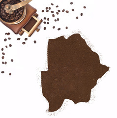 Coffee powder in the shape of Botswana and a coffee mill.(series