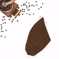 Coffee powder in the shape of Djibouti and a coffee mill.(series