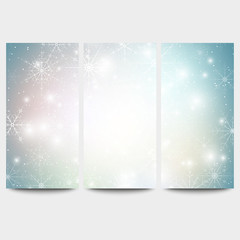Winter backgrounds set with snowflakes. Abstract winter design