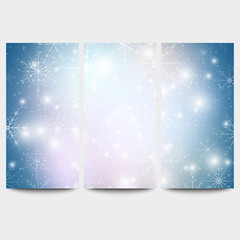 Winter backgrounds set with snowflakes. Abstract winter design