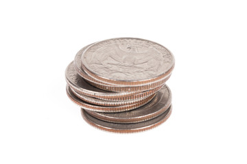 Stack of US coins isolated on white background