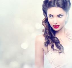 Beauty fashion model retro girl over blinking background