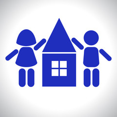 Silhouettes of children around the House. Vector illustration