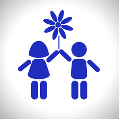 Children are holding flower. Vector illustration
