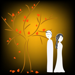 couple illustration under tree