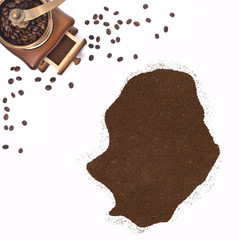 Coffee powder in the shape of Niue and a coffee mill.(series)