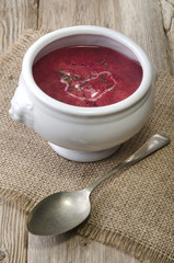 beetroot soup in a bowl